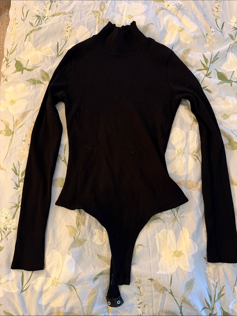 Lulu's Black Ribbed Long-Sleeve Mock Neck Bodysuit